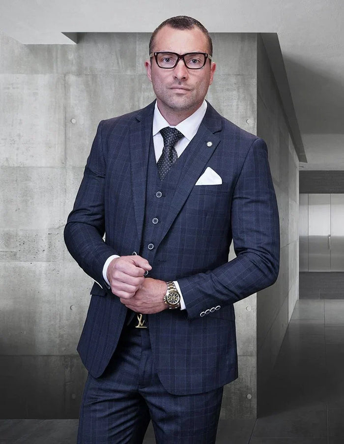 Classic Wool Plaid 3 Piece Suit for Men