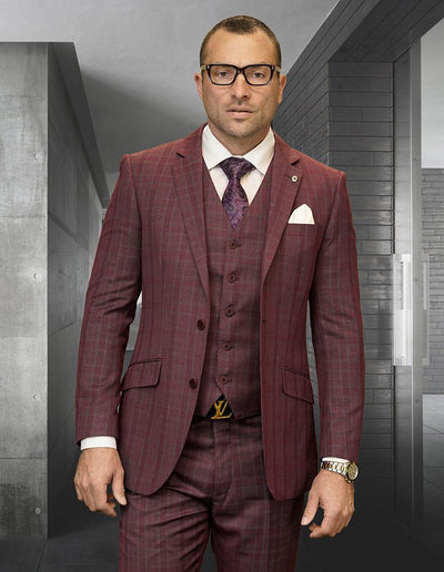 Classic Wool Plaid 3 Piece Suit for Men