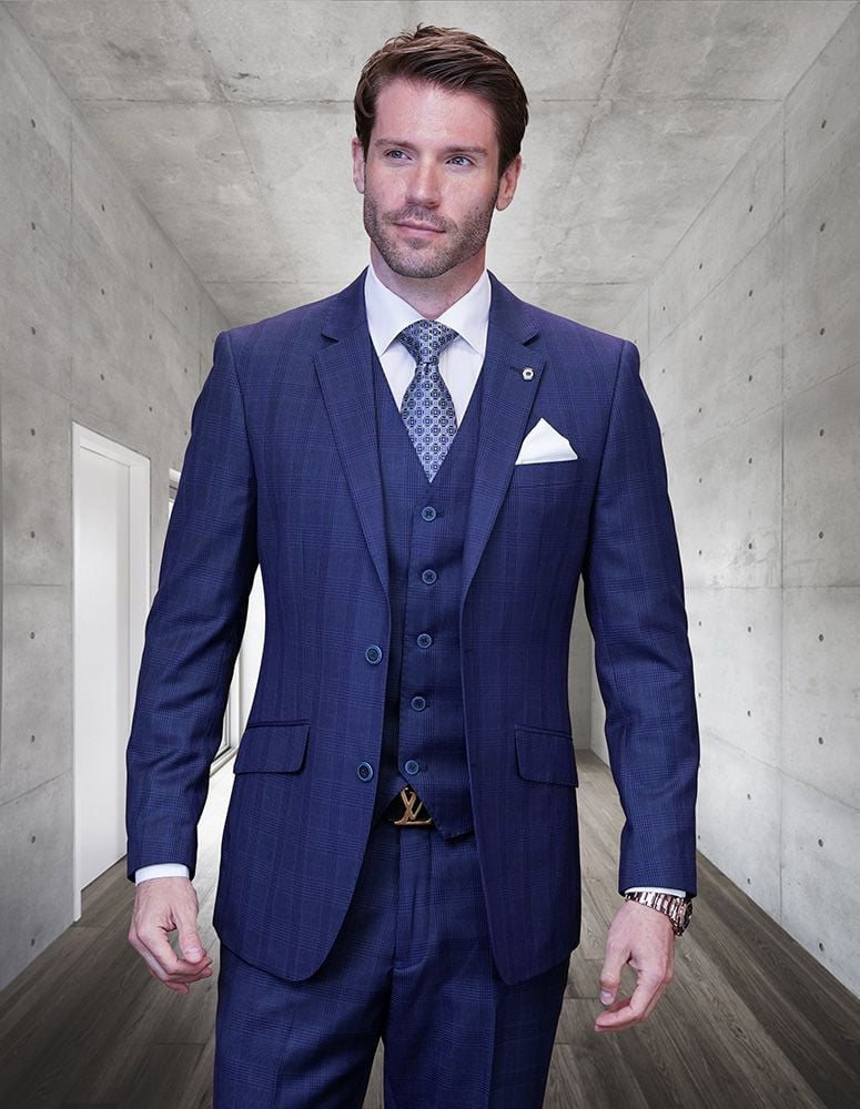 Classic Wool Plaid 3 Piece Suit for Men