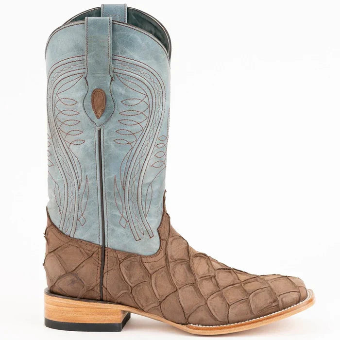 Ferrini Bronco Men's Print Pirarucu Fish Boots Handcrafted Brown