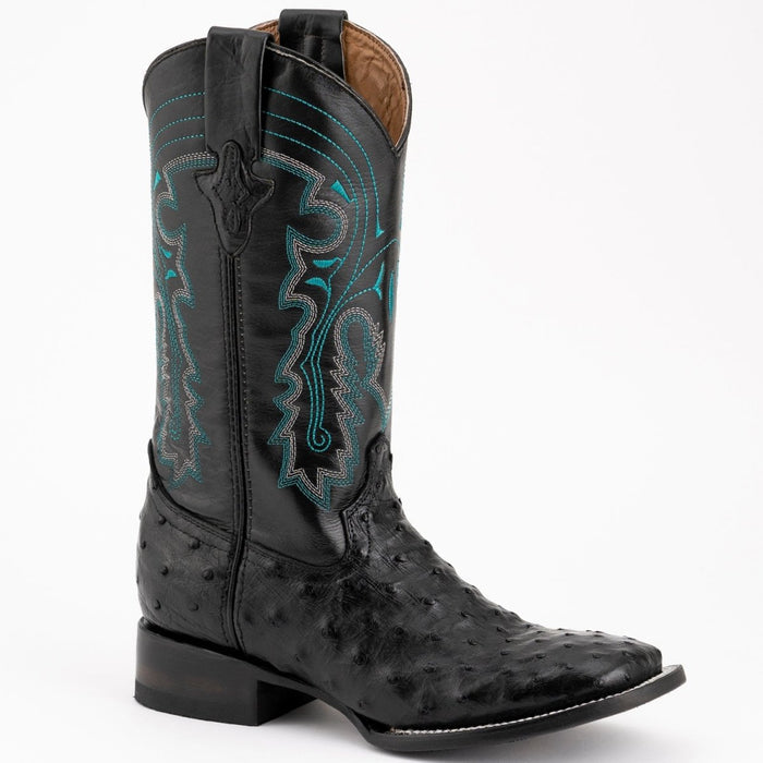 Ferrini Men's Colt Full Quill Ostrich Square Toe Boots Handcrafted - Cognac