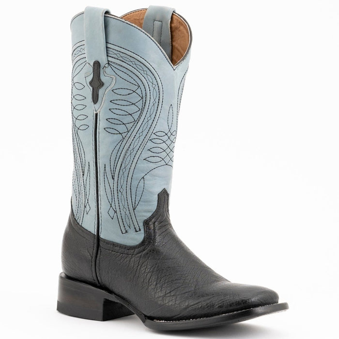 Ferrini Black Ostrich Square Toe Boots, Handcrafted