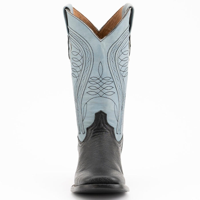 Ferrini Black Ostrich Square Toe Boots, Handcrafted