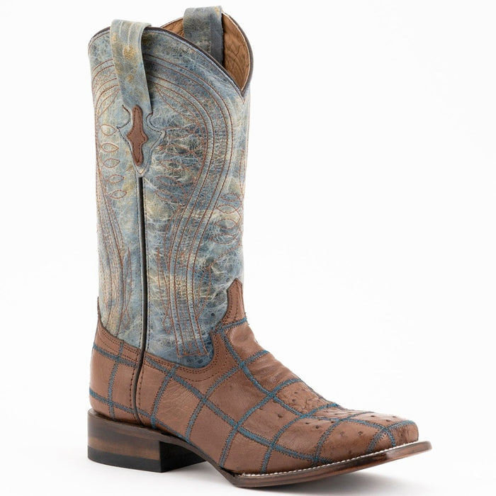 Ferrini Men's Pinto Patch Ostrich Square Toe Boots Handcrafted - Kango