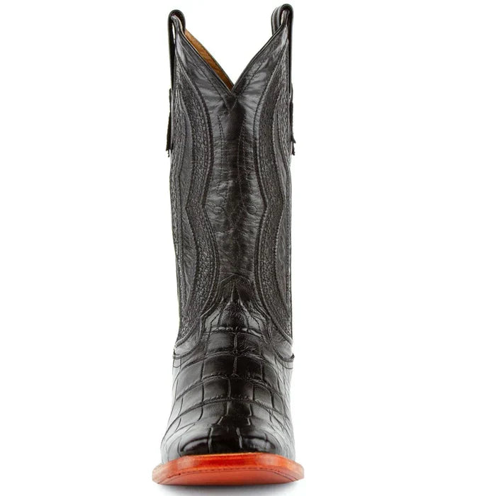Stallion Alligator Belly Square Toe Boots Black