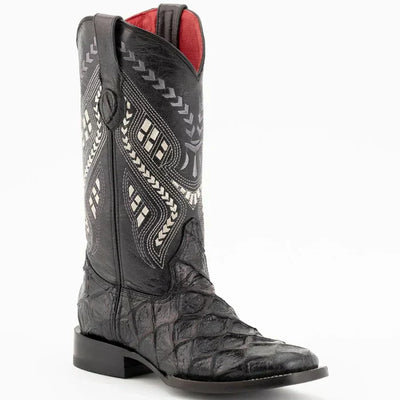 Ferrini Bronco Pirarucu Square Toe Boots Black
