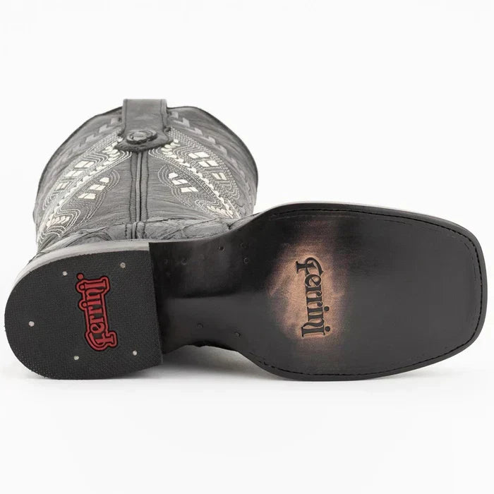 Ferrini Bronco Pirarucu Square Toe Boots Black