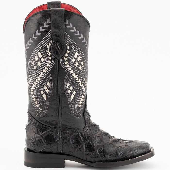 Ferrini Women's Bronco Square Toe Boots Pirarucu Fish Print - Black