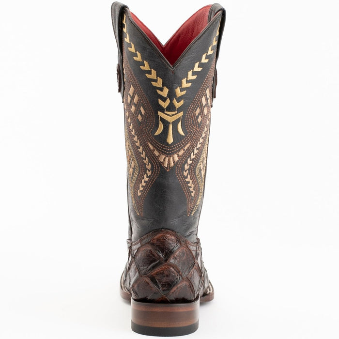 Ferrini Women's Bronco Square Toe Boots Pirarucu Fish Print - Chocolate