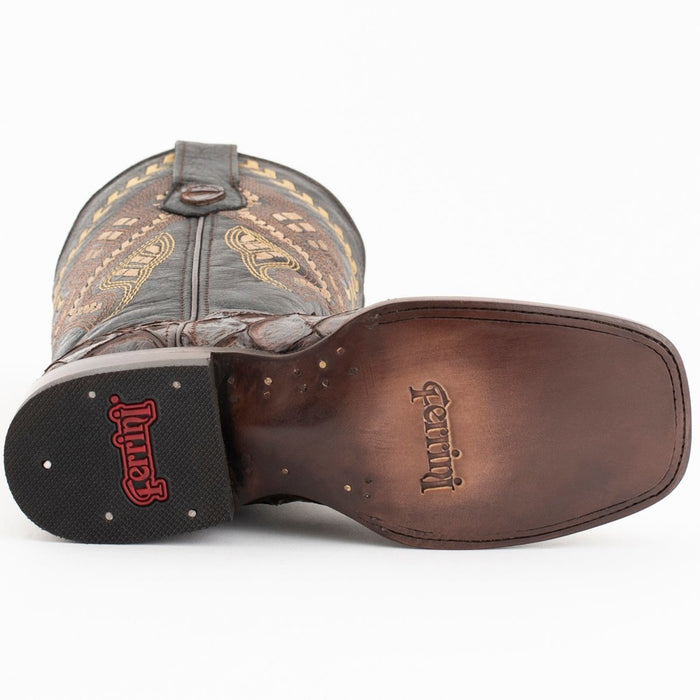 Ferrini Women's Bronco Square Toe Boots Pirarucu Fish Print - Chocolate