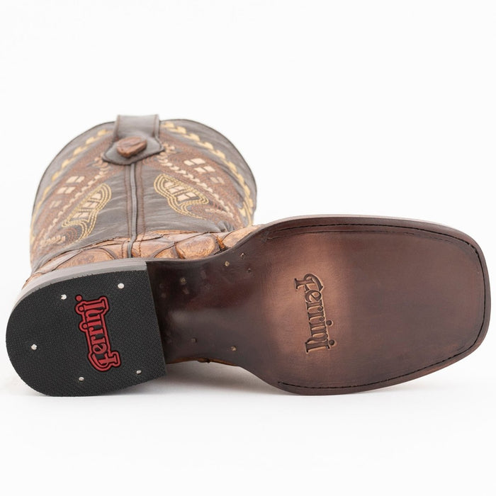 Ferrini Women's Bronco Square Toe Boots Pirarucu Fish Print - Cognac