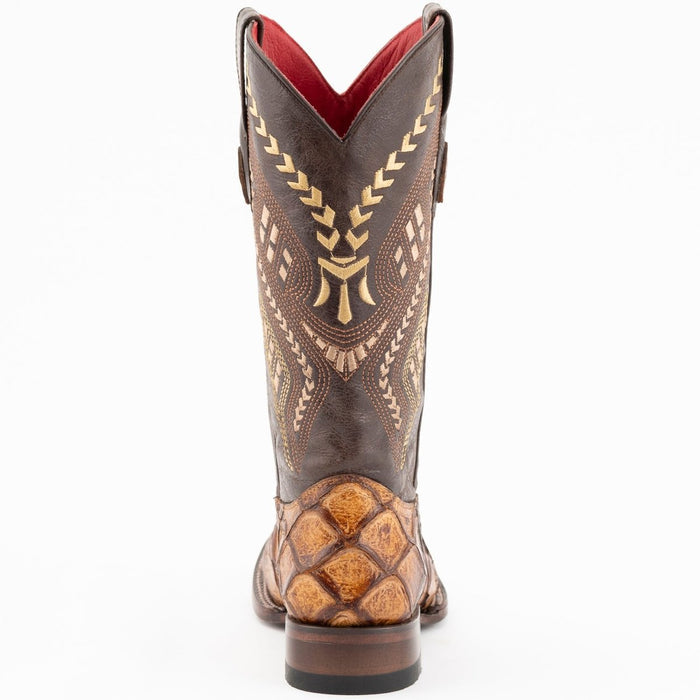Ferrini Women's Bronco Square Toe Boots Pirarucu Fish Print - Cognac