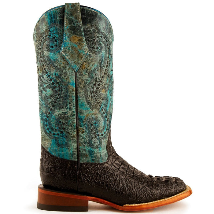 Ferrini Women's Stampede Square Toe Boots Crocodile Print - Black/Teal