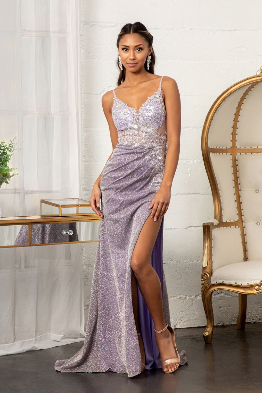 Fitted Long Glitter Slit Dress by Elizabeth KGL3030