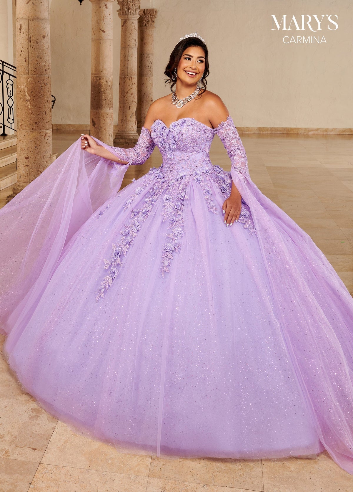 Mary's Bridal MQ1092 Floor Length Sleeve Quinceanera Dress