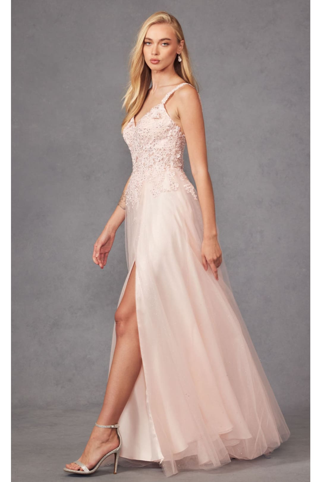 Floral Appliqué A-Line Gown by Juliet 283