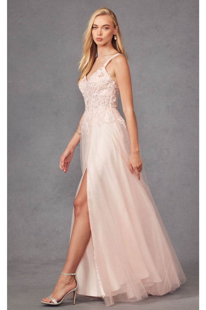 Floral Appliqué A-Line Gown by Juliet 283