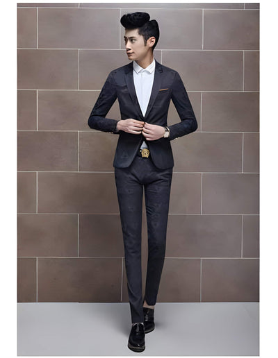 Floral ~ Flower Pattern 1 Button  Black  Suits