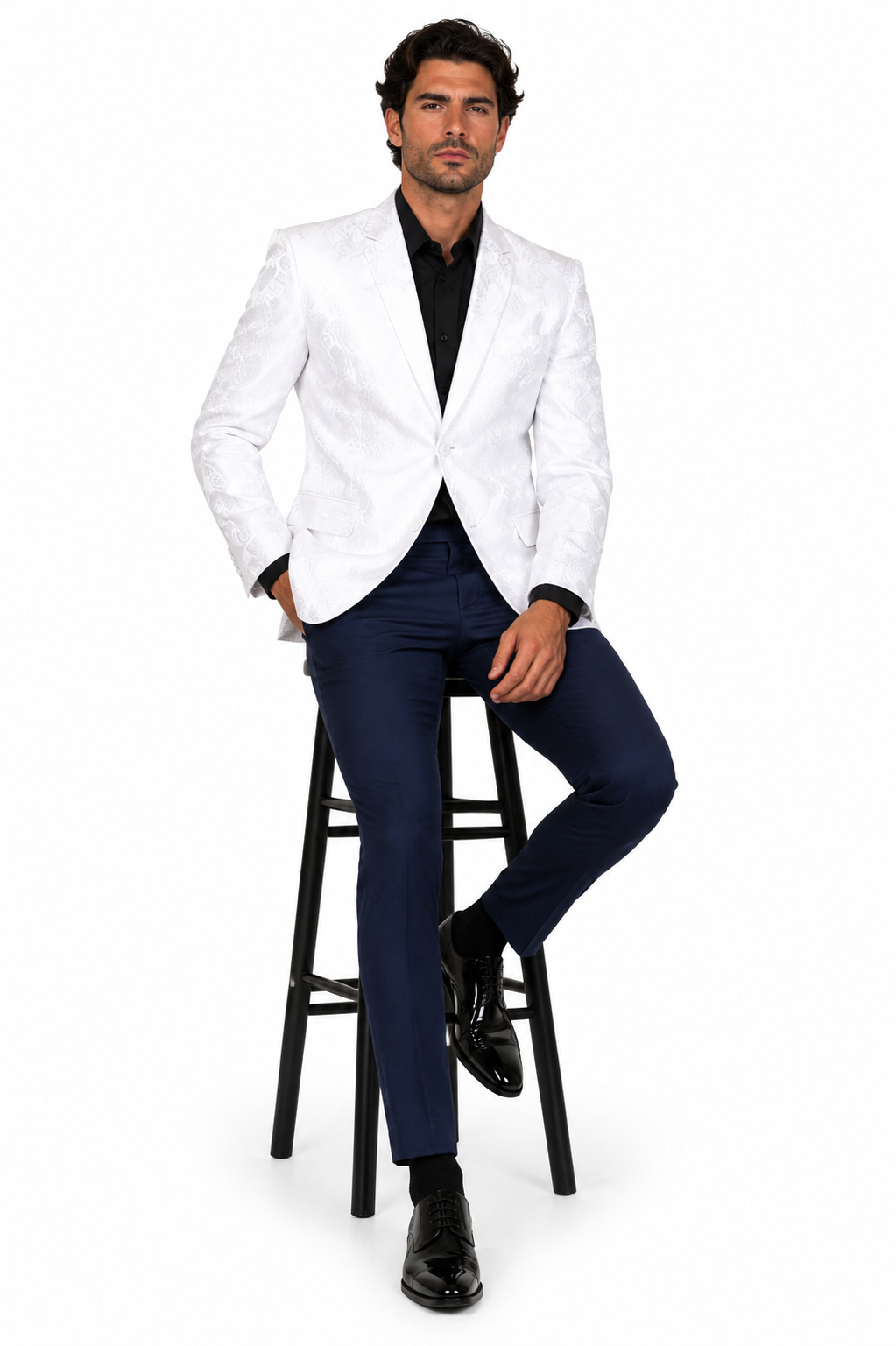 Floral Satin Shiny Flashy Silky Satin Stage Fancy Stage Party Party Dance Men's White Woven P A I S L E Y Sport Coat / Blazer