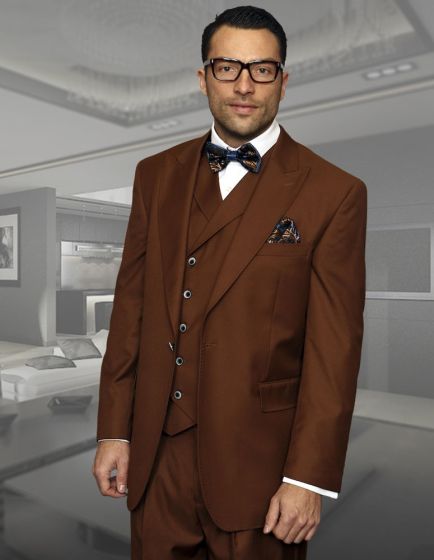 Statement Men's 100% Wool Suit - Unique Double Breasted Vest Classic Fit Pleated Pants Peak Lapel