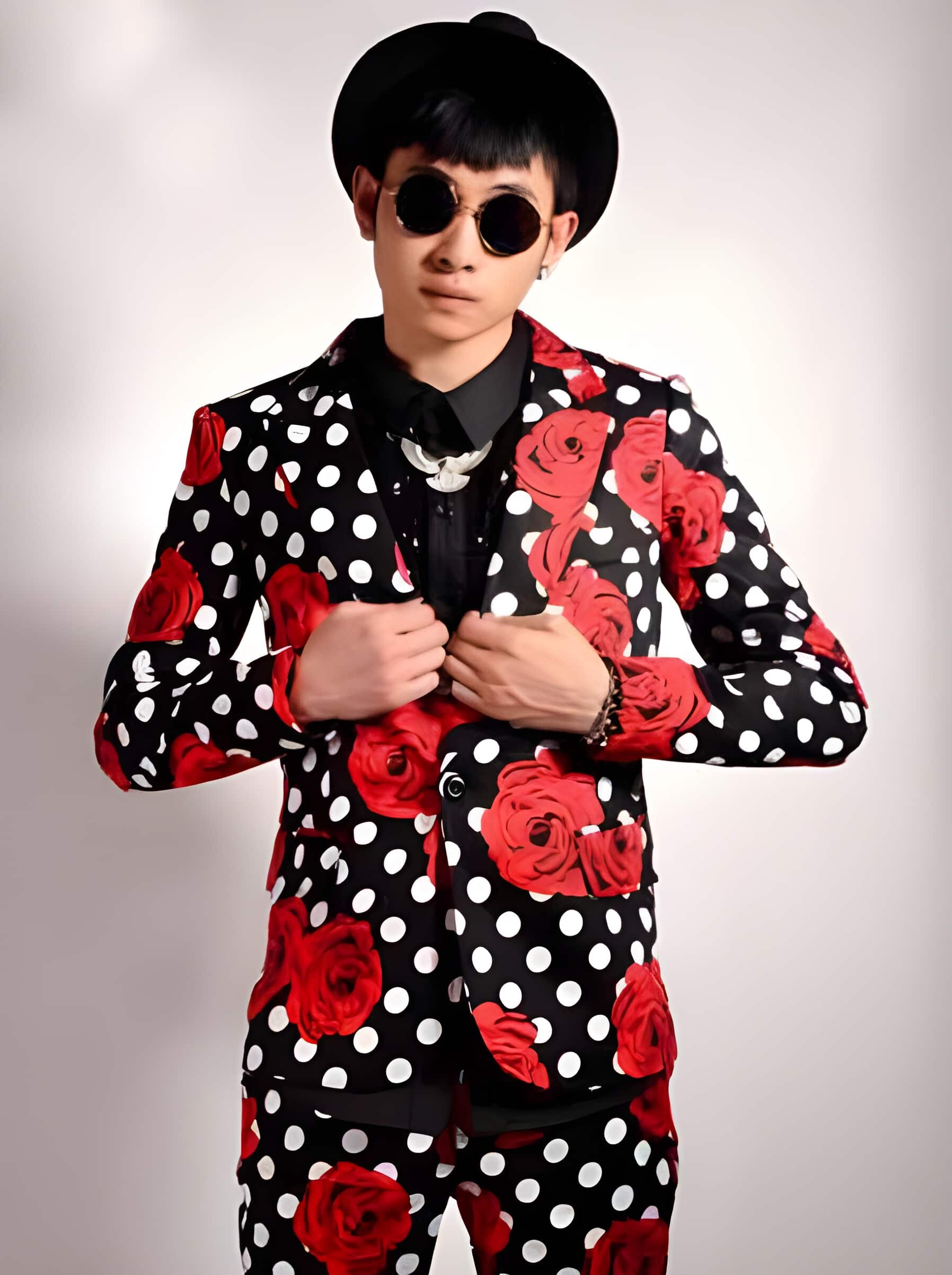 Flower/Polka Dot Black and Christmas Party Slim Suit Jacket - Red Blazer For Men