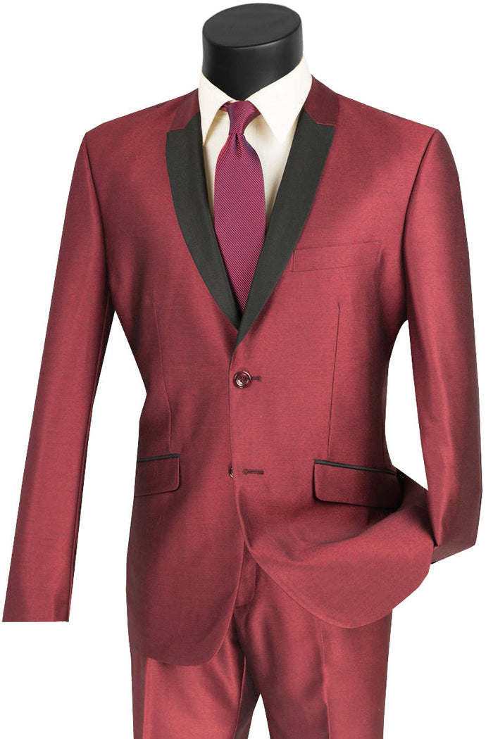 Burgundy Slim Fit Contrast Peak Lapel Tuxedo