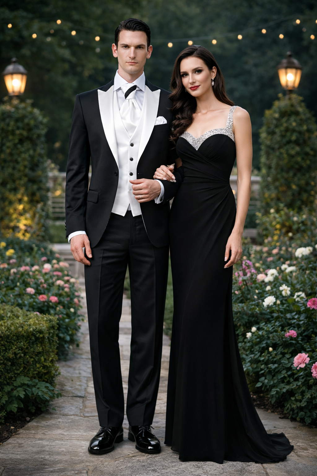 Men's Black and White Lapel Peak Lapel Vested 3 Piece 1 Button Tuxedo With White Lapel Suit with white vest or black vest