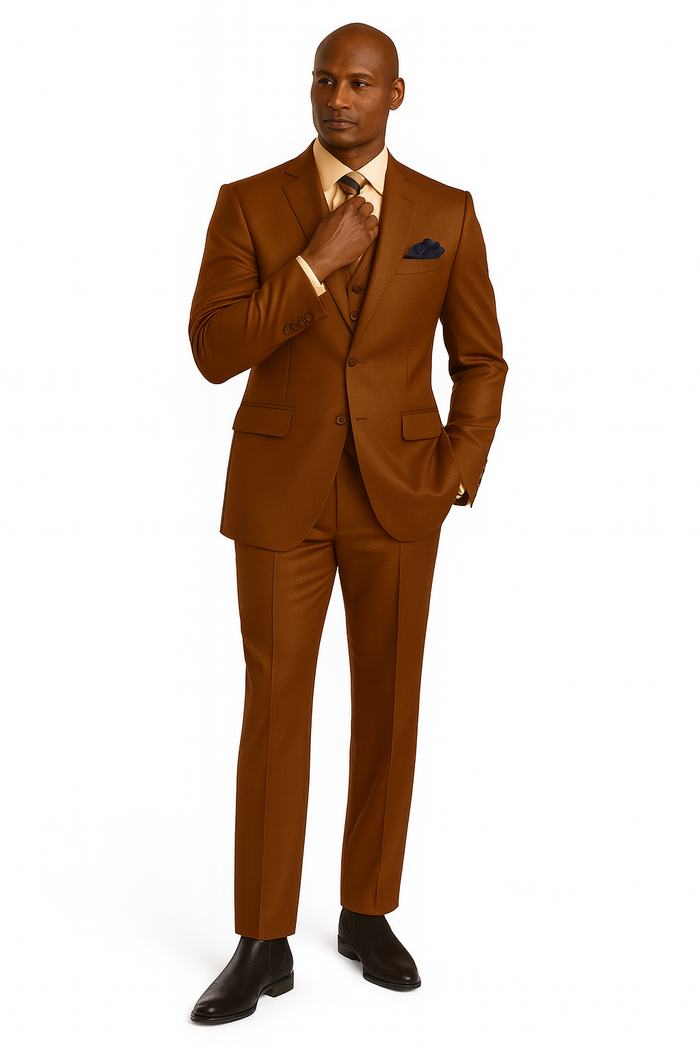 Solid Vested 3pc 2 Button Copper~Rust Suit - Three Piece Suit
