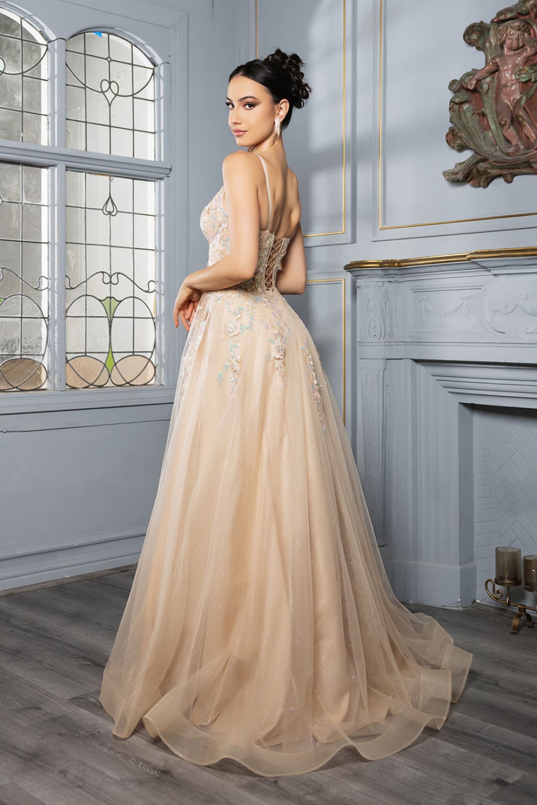 Formal Dress Plunging V-Neck A-Line Prom Gown By May Queen MQ2165