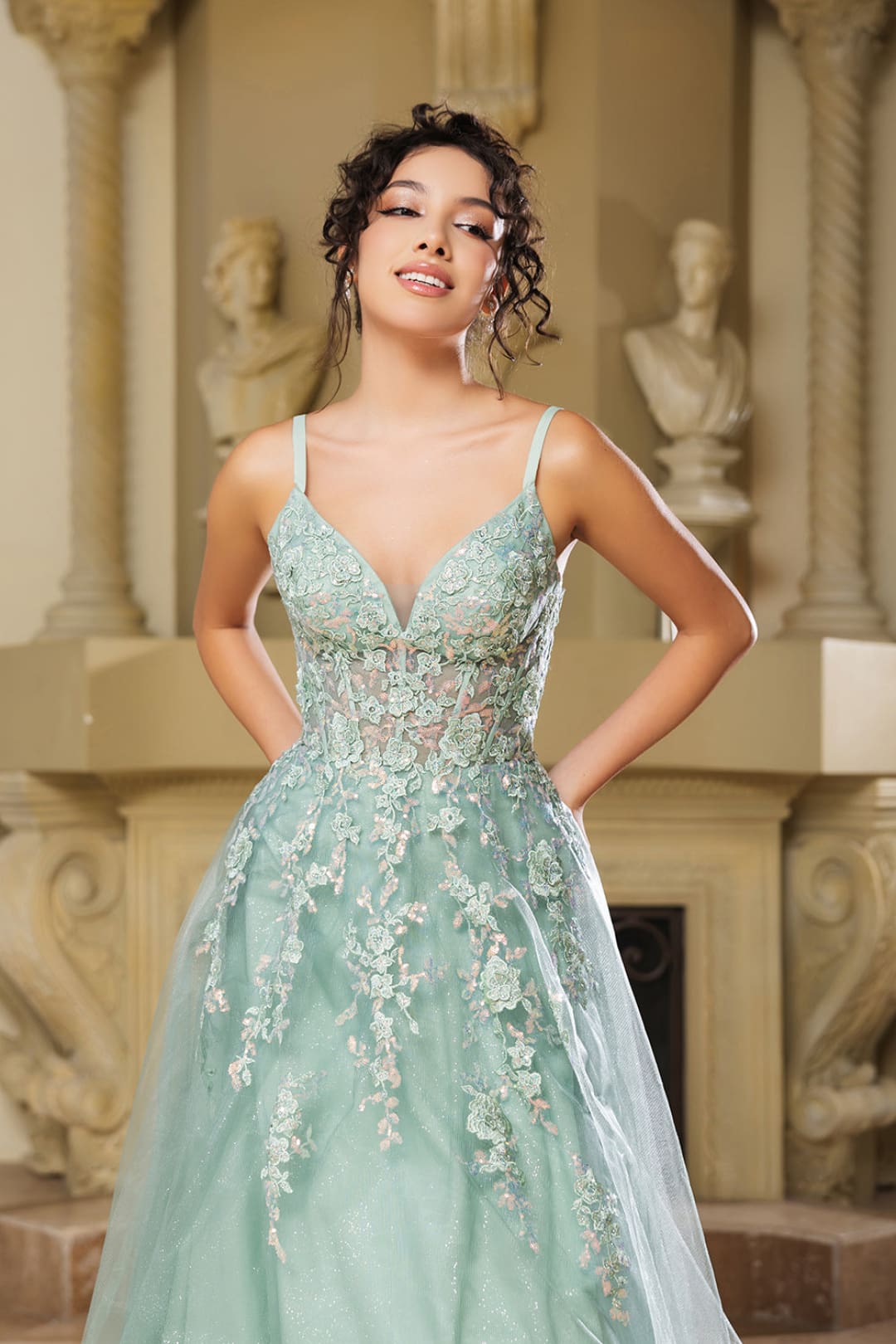 Formal Dress Plunging V-Neck A-Line Prom Gown By May Queen MQ2165