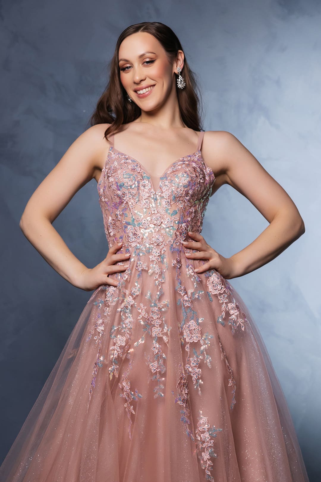 Formal Dress Plunging V-Neck A-Line Prom Gown By May Queen MQ2165