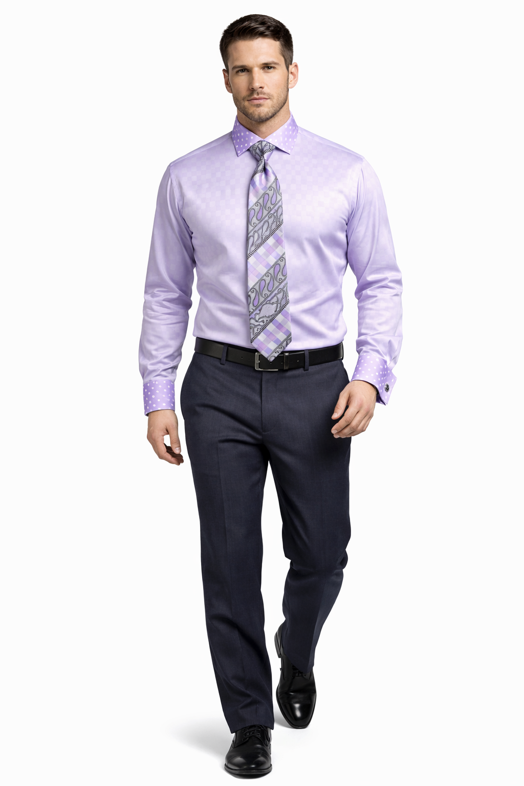 Men's Daniel Ellissa Lavender Polka Dot French Cuff Dress Shirt