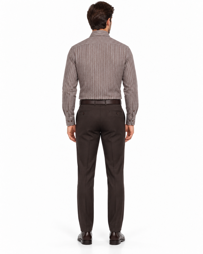 Fratello French Cuff Dark Brown - Herringbone Tweed Stripe Big and Tall Sizes 18 19 20 21 22 Inch Neck Men's Dress Shirt
