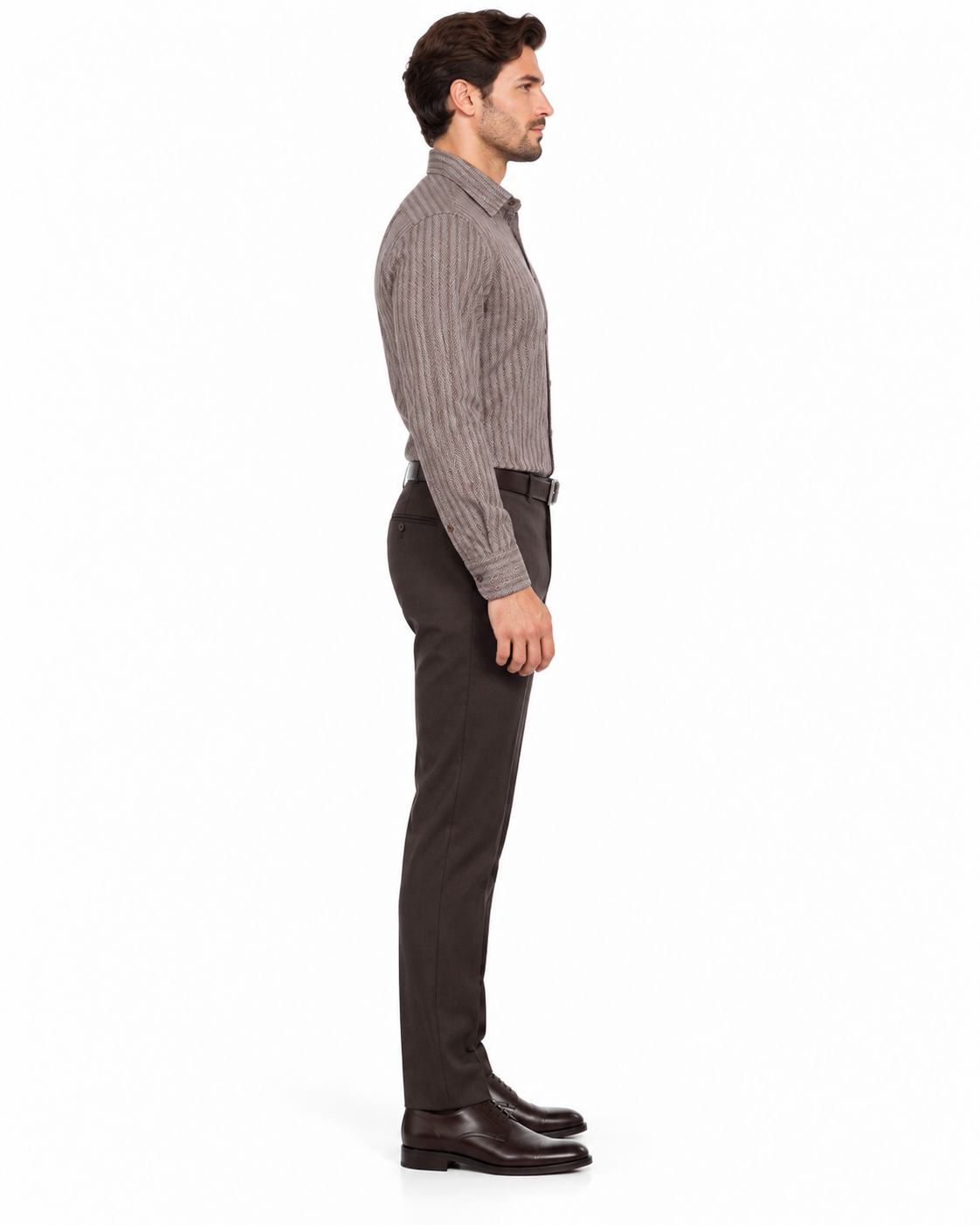 Fratello French Cuff Dark Brown - Herringbone Tweed Stripe Big and Tall Sizes 18 19 20 21 22 Inch Neck Men's Dress Shirt