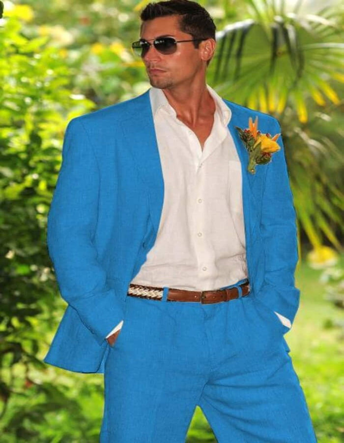 French Blue Turquoise Summer Suit Beach Wedding
