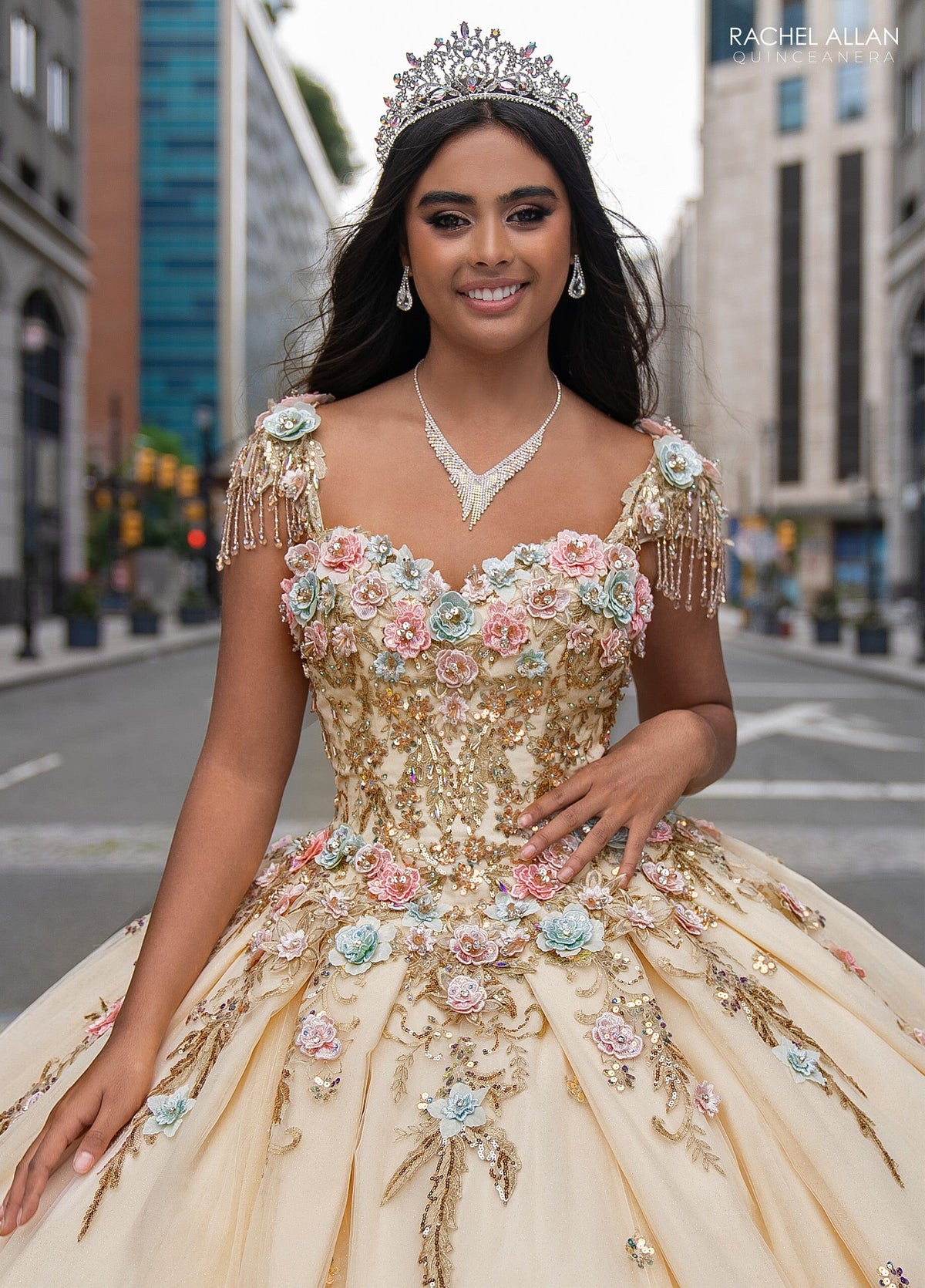 Rachel Allan RQ3126 Fringe Cap Sleeve Quinceanera Dress