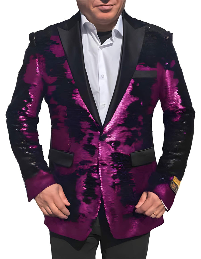Shiny Sequin Glitter Tuxedo Lavender Sport Coat