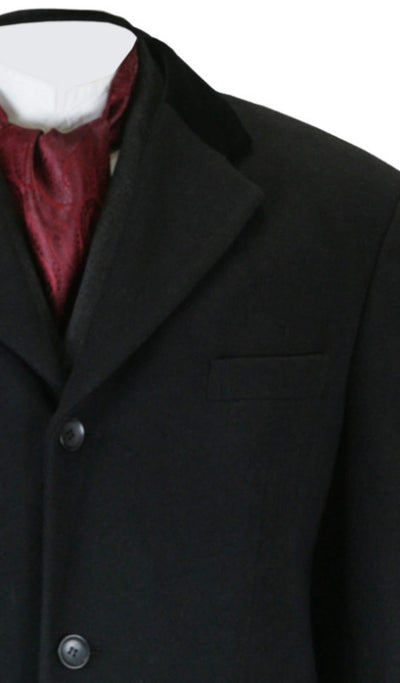 Full Length Long Men's Dress Topcoat - Black Winter Coat