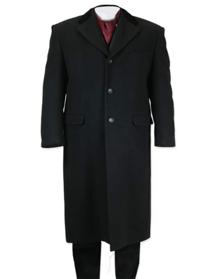 Full Length Long Men's Dress Topcoat - Black Winter Coat