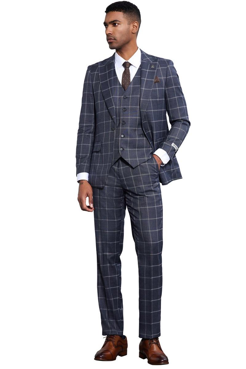 Stacy Adams Charcoal Windowpane Vested Suit