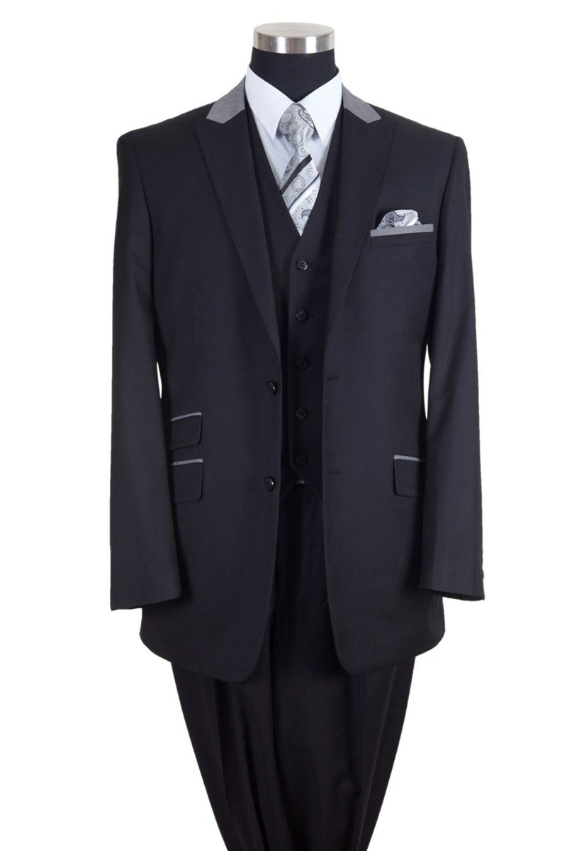 Vested Peak Lapel Suit with Contrast Collar