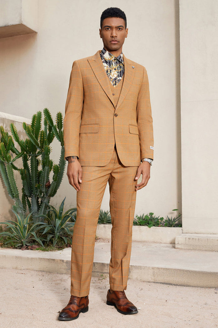 Stacy Adams Men's Windowpane Suit with Reversible Vest