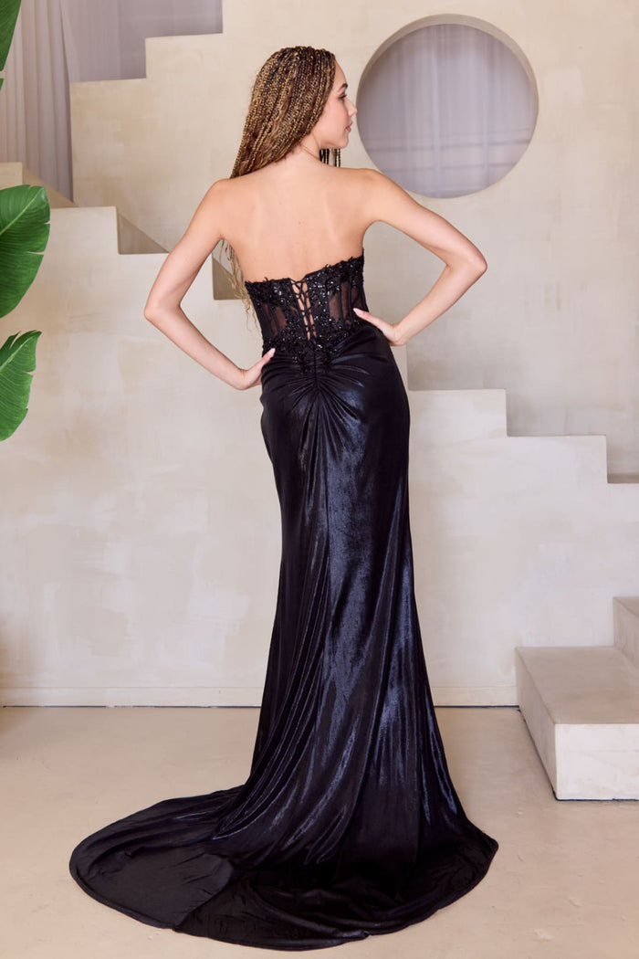 Gala Dress Strapless Ruched Side slit Formal Gown By Amelia Couture 9055