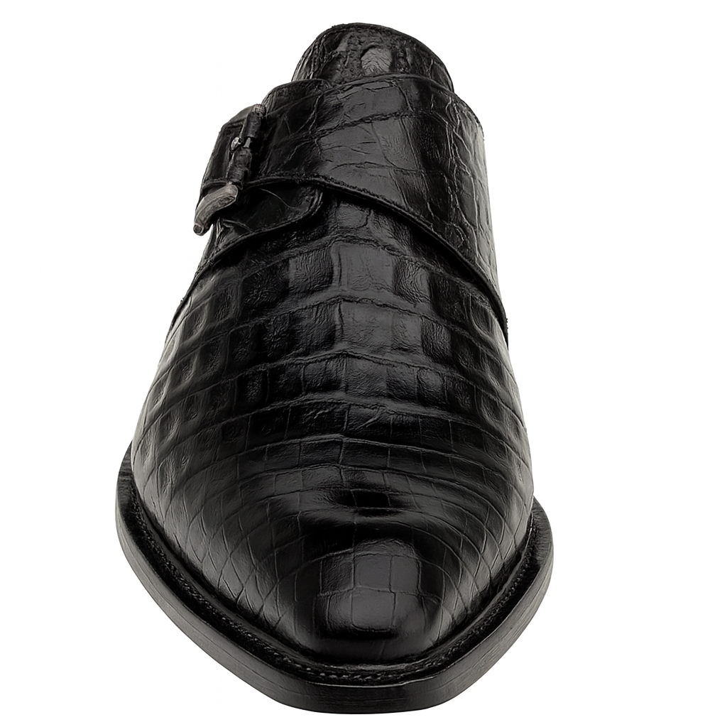 Gigolo Black Crocodile Single Monk-Strap Loafers