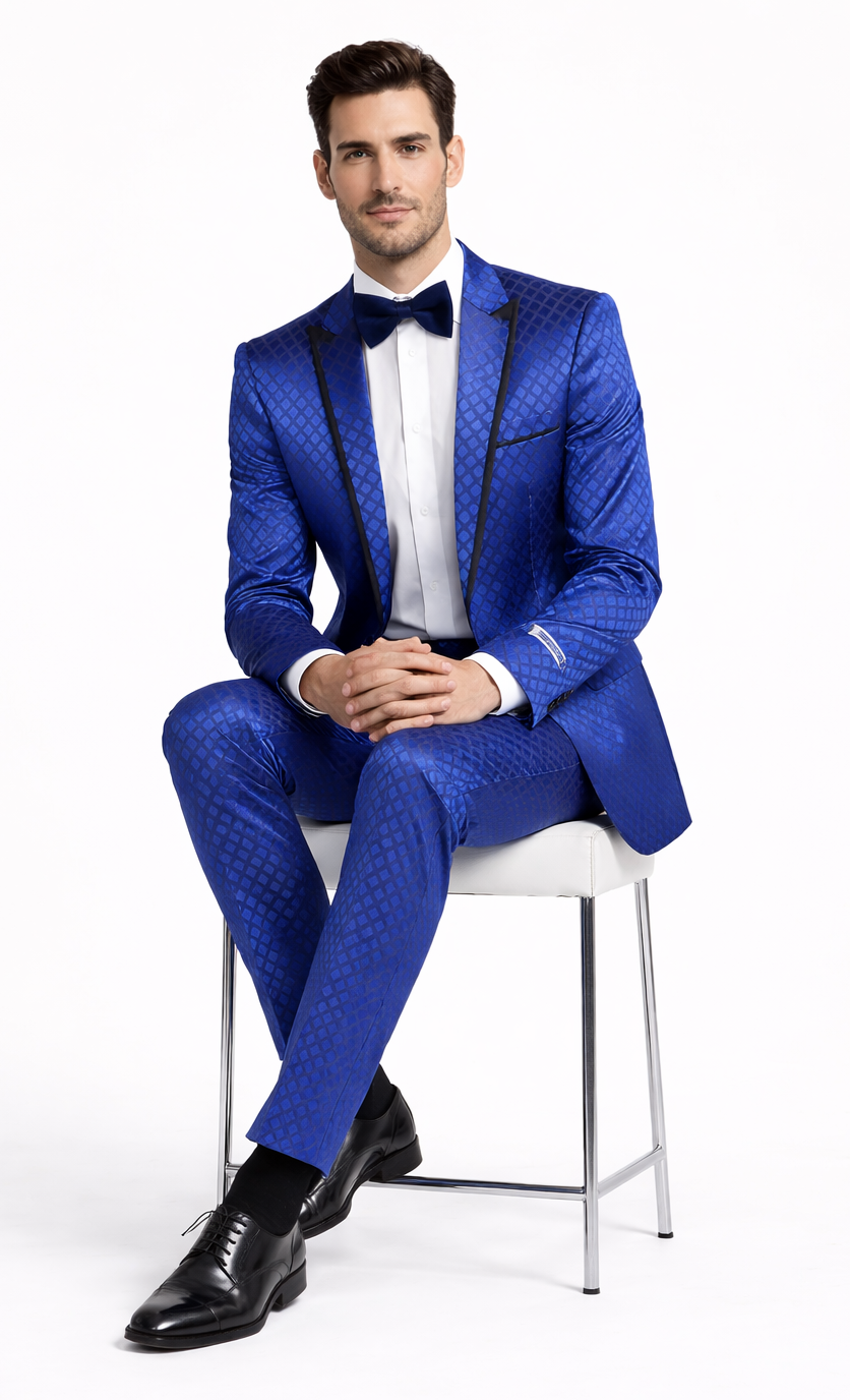 Giovanni Testi Navy Checkered Slim Fit Suit Tuxedo