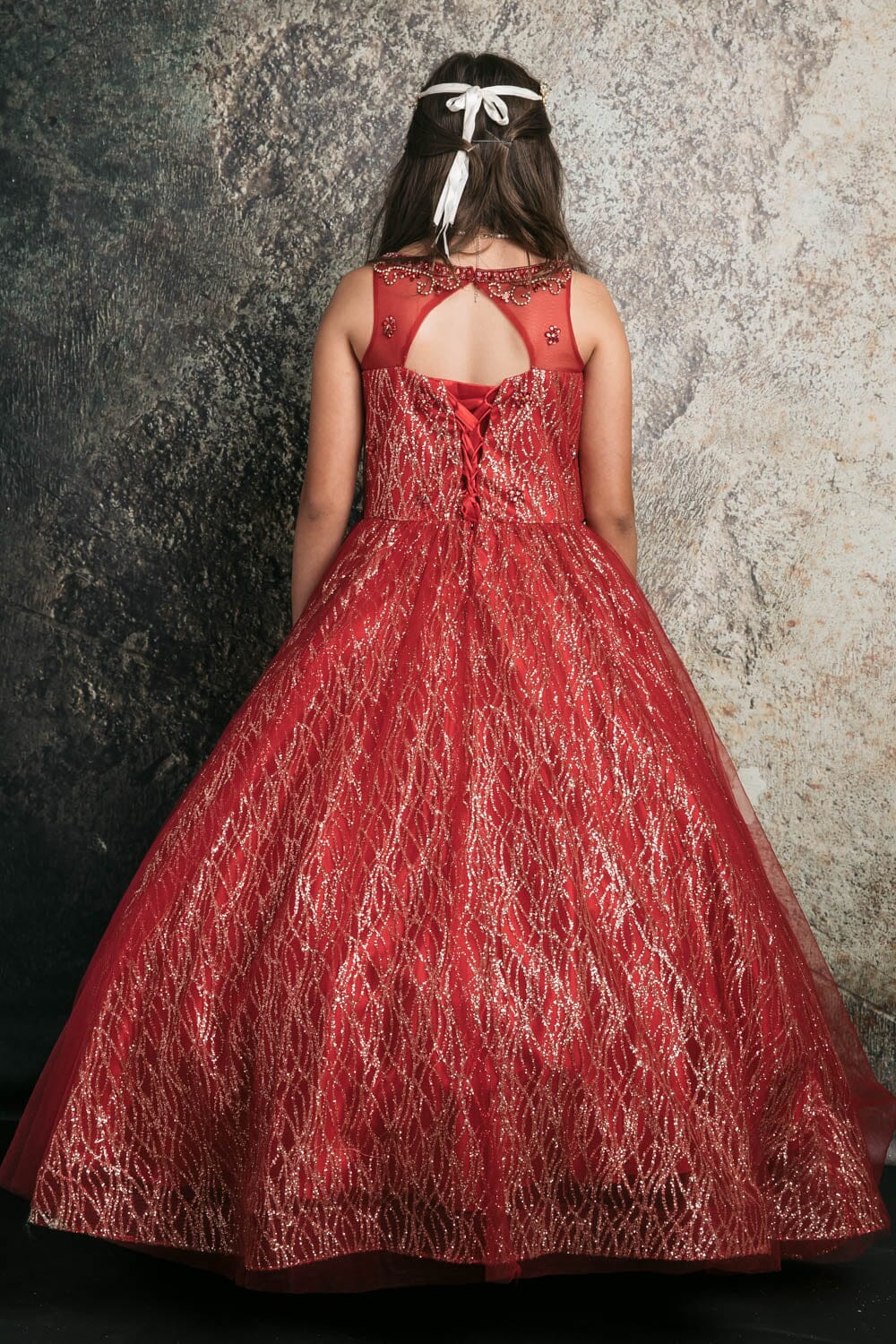 Girls Beaded Sleeveless Glitter Gown by Bella Princess C334