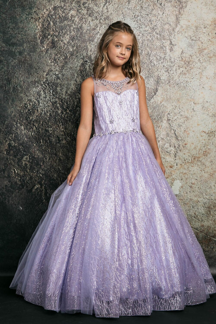 Girls Beaded Sleeveless Glitter Gown by Bella Princess C334