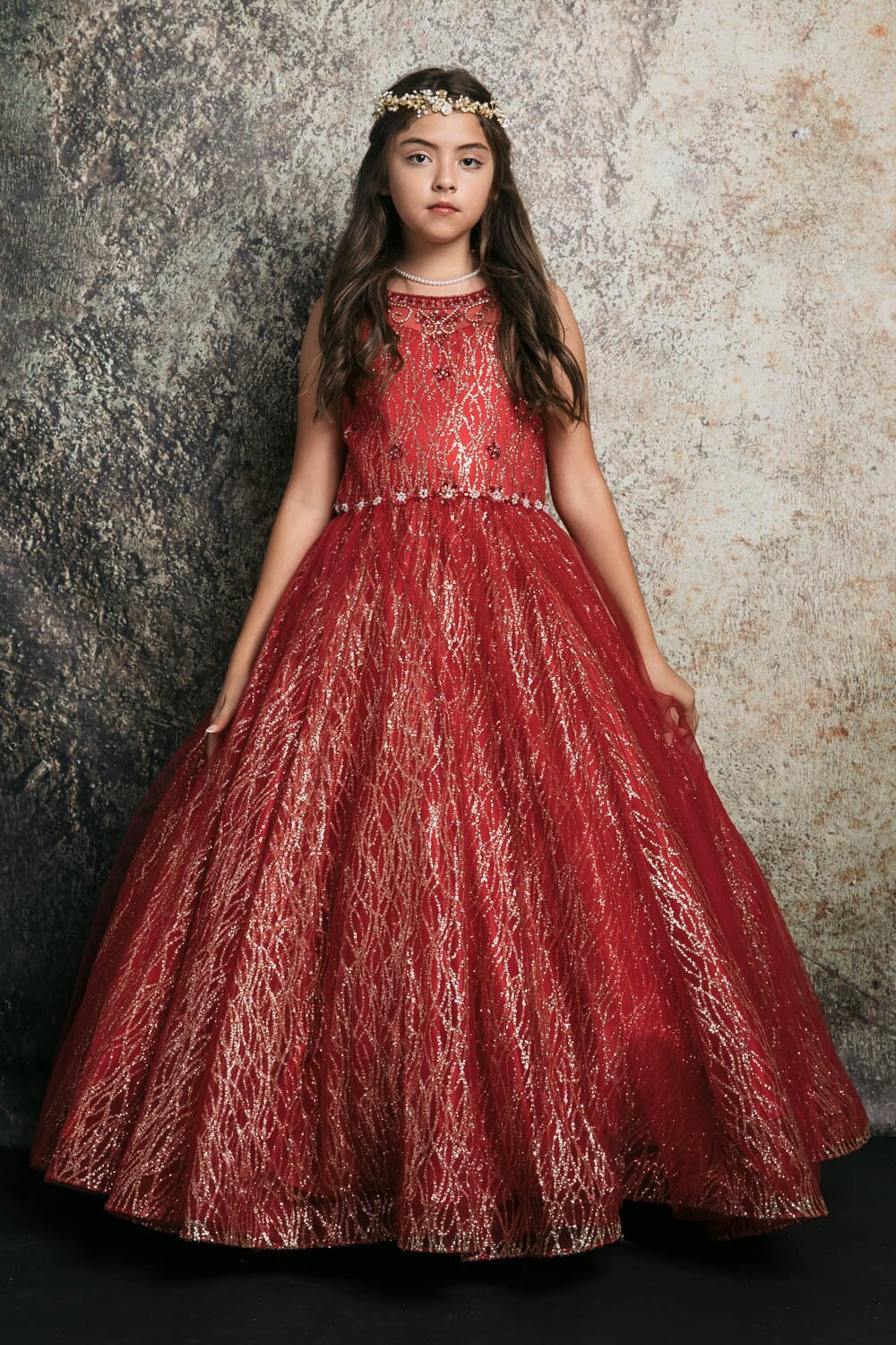 Girls Beaded Sleeveless Glitter Gown by Bella Princess C334