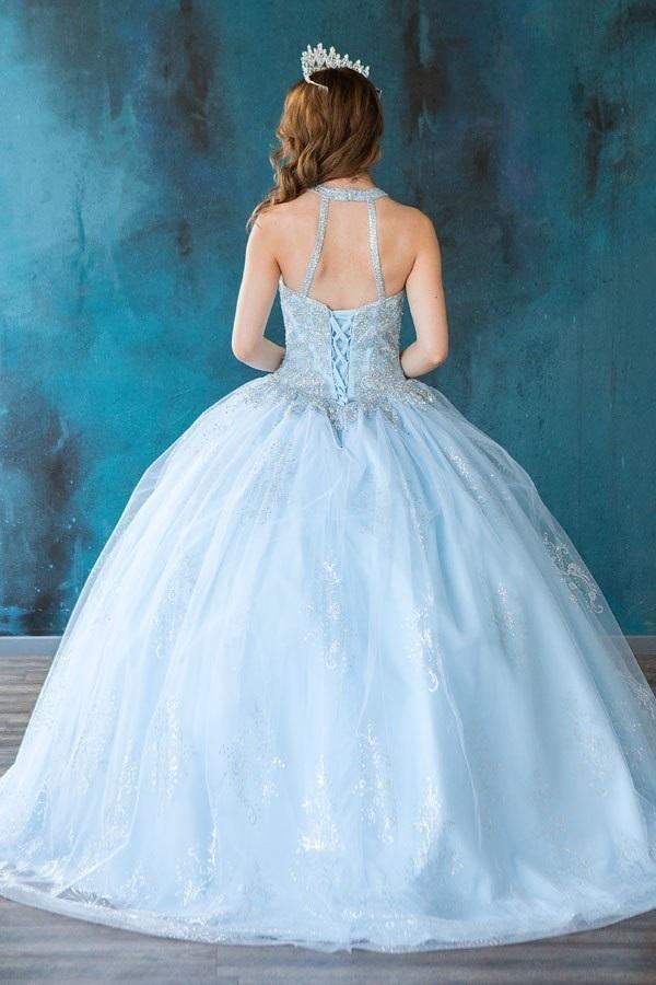 Glitter Print High Neck Quinceañera Dress Calla SYL19002
