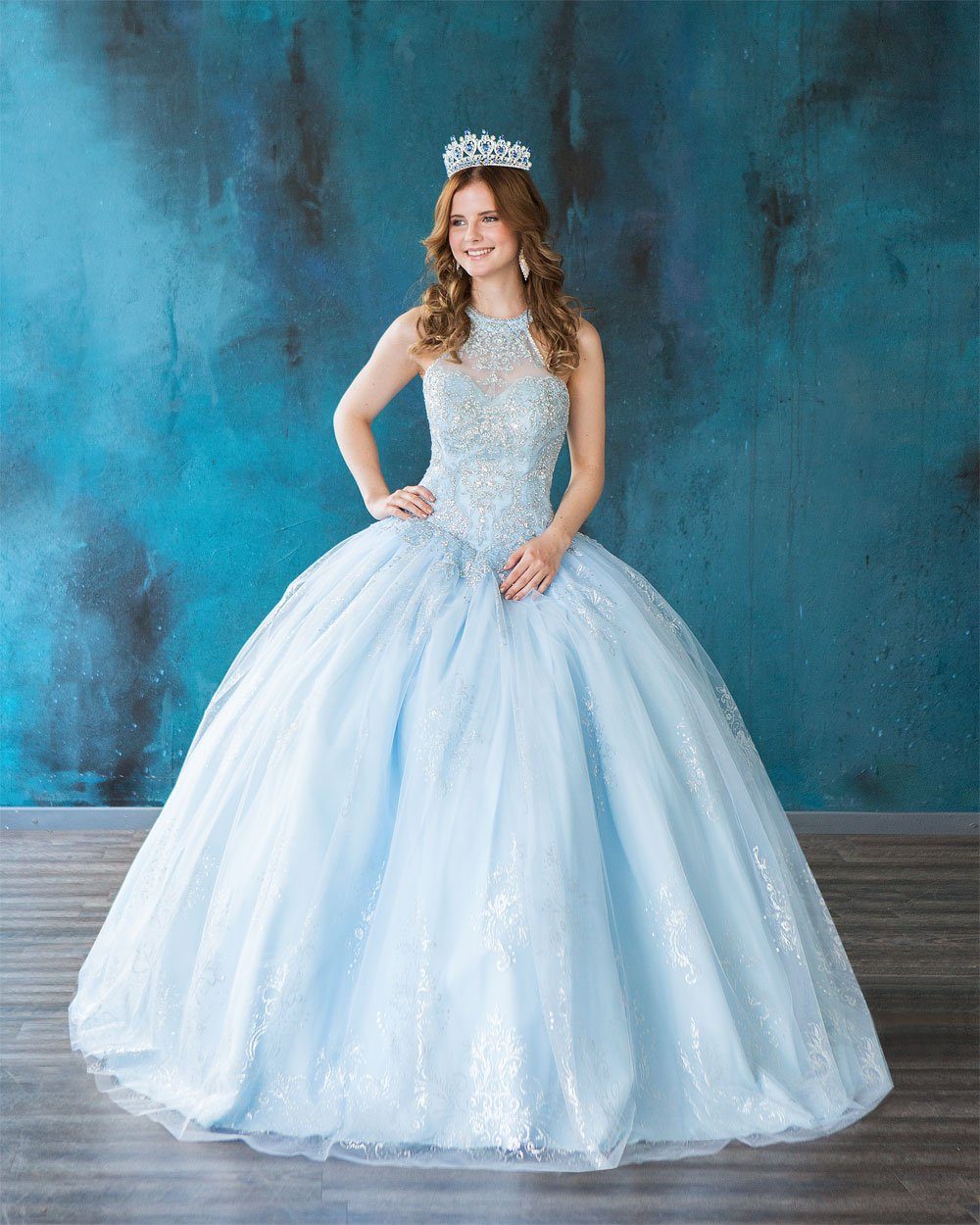 Glitter Print High Neck Quinceañera Dress Calla SYL19002